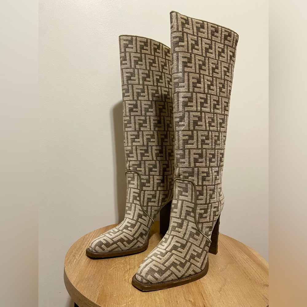 Fendi Boots, cowboy style, beautiful shoes with classic Fendi design detail.
